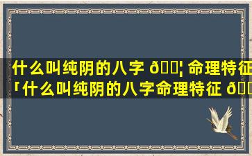 什么叫纯阴的八字 🐦 命理特征「什么叫纯阴的八字命理特征 🌷 图片」